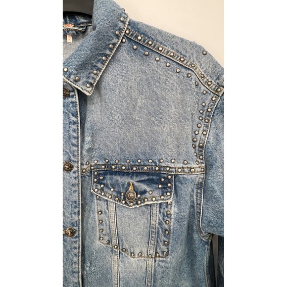 Free People Studded Denim Jacket Blue Distressed Women's S Small - AC - Picture 9 of 11